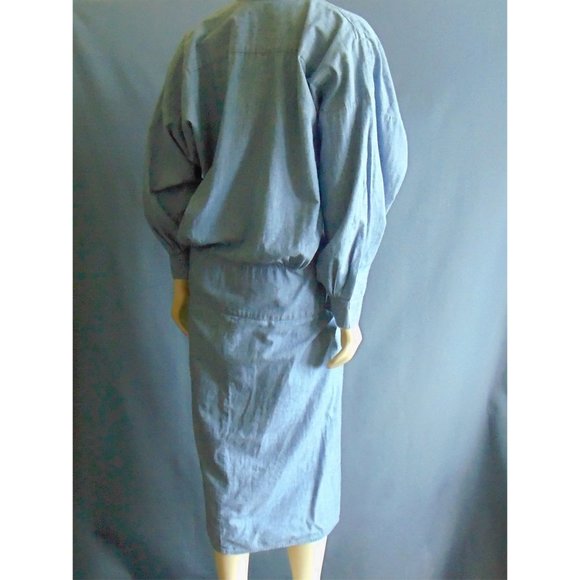 Norma Kamali 80s Vintage Blue Chambray Dress M - Picture 6 of 8